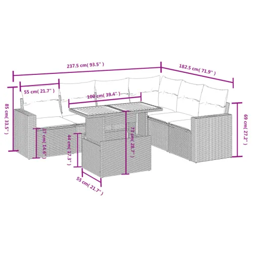 Vrtna garnitura - 7-dijelni set vrtnih sofa sivi od poliratana - siva i tamnosiva 3x srednja + 3x kutna + stol 1 Cijena