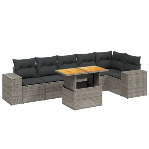 Vrtna garnitura - 7-dijelni set vrtnih sofa sivi od poliratana - siva i tamnosiva 3x srednja + 3x kutna + stol 1 Cijena