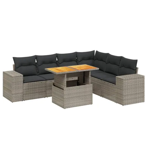 Vrtna garnitura - 7-dijelni set vrtnih sofa sivi od poliratana - Siva i tamnosiva 3x kutna + 3x srednja + stol Cijena