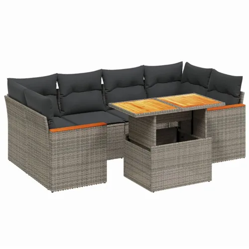 Vrtna garnitura - 7-dijelni set vrtnih sofa sivi od poliratana - Siva bez spremišta 1 Cijena