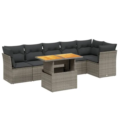 Vrtna garnitura - 7-dijelni set vrtnih sofa sivi od poliratana - siva i tamnosiva 3x kutna + 3x srednja + stol 1 Siva i tamnosiv Cijena