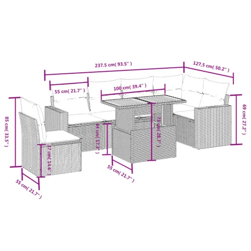 Vrtna garnitura - 7-dijelni set vrtnih sofa sivi od poliratana - siva i tamnosiva stol + 3x srednja + 3x kutna 1 Cijena