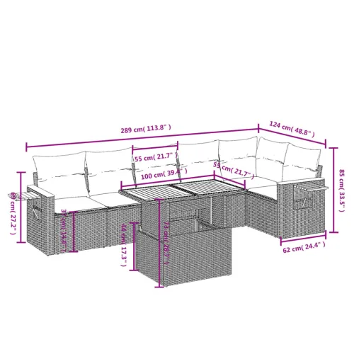 Vrtna garnitura - 7-dijelni set vrtnih sofa sivi od poliratana - Siva 1 Cijena