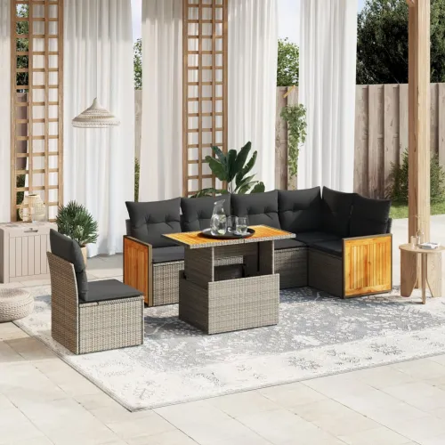 Vrtna garnitura - 7-dijelni set vrtnih sofa sivi od poliratana - Siva 1 Cijena