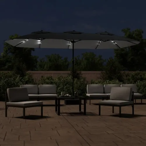 Dvostruki vrtni suncobran s LED svjetlima crni 449 x 265 cm - Crna Cijena