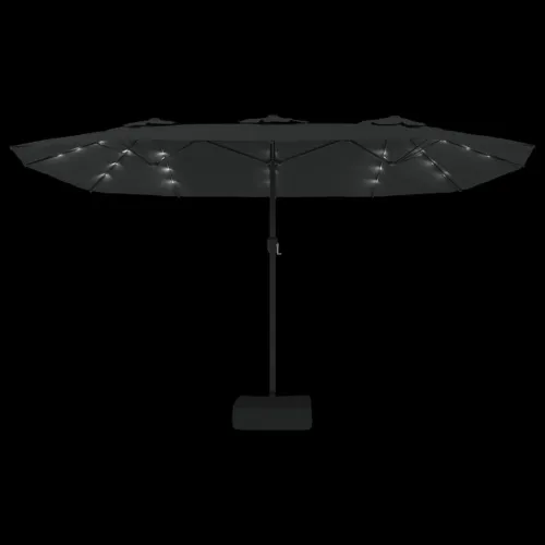 Dvostruki vrtni suncobran s LED svjetlima crni 449 x 265 cm - Crna Cijena