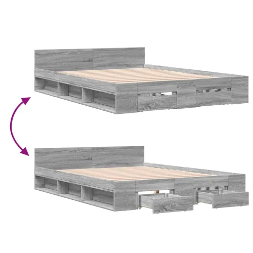Okvir za krevet s ladicama boja sivog hrasta 135x190 cm - Sivi hrast sonoma 135 x 190 cm Cijena