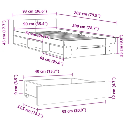 Okvir kreveta s ladicom bijeli 90 x 200 cm konstruirano drvo - Bijela 90 x 200 cm Cijena