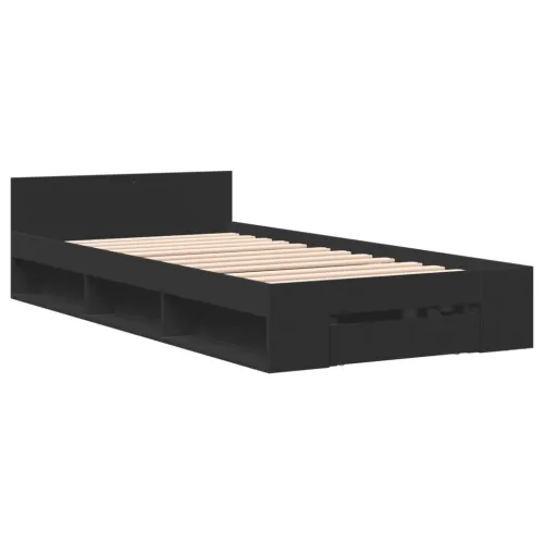 Okvir kreveta s ladicom crni 75 x 190 cm konstruirano drvo - Crna 75 x 190 cm Cijena