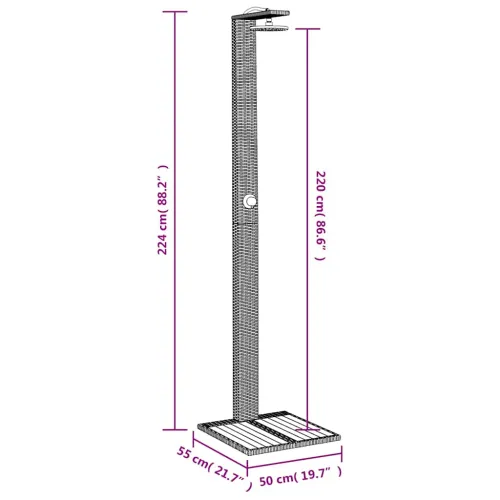 Vanjski tuš crni 50x55x224 cm od poliratana i bagremovog drva - Crna 1 Cijena