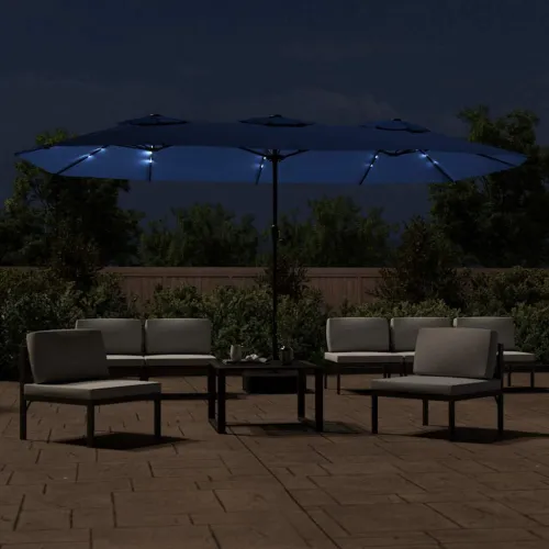 Dvostruki vrtni suncobran s LED svjetlima azurni 449 x 265 cm - Plava Cijena