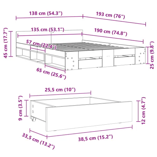 Okvir kreveta s ladicama boja hrasta 135x190 cm - Dimljeni hrast 135 x 190 cm Cijena
