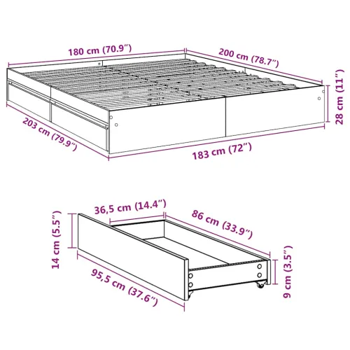Okvir kreveta s ladicama boja hrasta 180x200 cm - Dimljeni hrast 180 x 200 cm Cijena