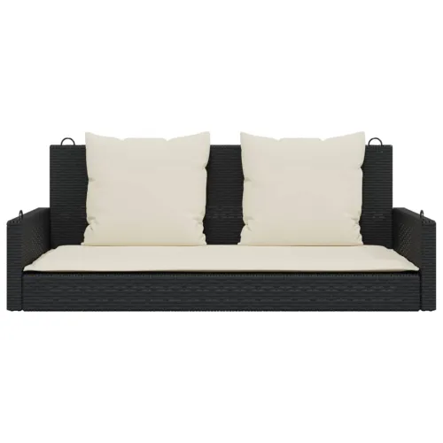 Klupa za ljuljanje s jastucima crna 119x56x48 cm poli ratan - Crna Da Cijena