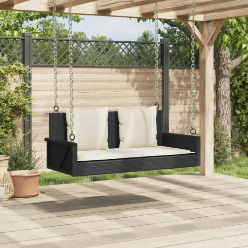 Klupa za ljuljanje s jastucima crna 119x56x48 cm poli ratan - Crna Da Cijena