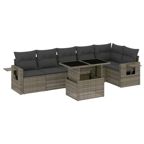 Vrtna garnitura - 7-dijelni set vrtnih sofa sivi od poliratana - Siva Sa stolom 1 Cijena