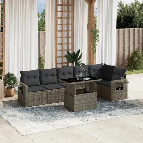 Vrtna garnitura - 7-dijelni set vrtnih sofa sivi od poliratana - Siva Sa stolom 1 Cijena