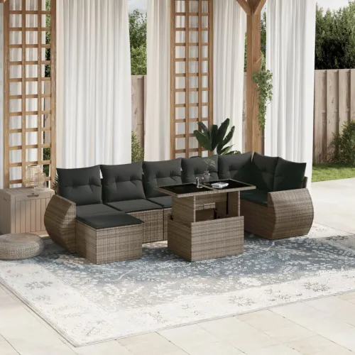 Vrtna garnitura - 8-dijelni set vrtnih sofa od poliratana s jastucima sivi - Siva bez spremišta 1 Cijena