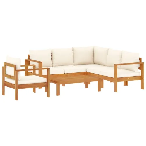5-dijelna set vrtnih sofa od masivnog drva bagrema s jastucima - Krema kutna + stolica + 2x Sofa + stol Cijena