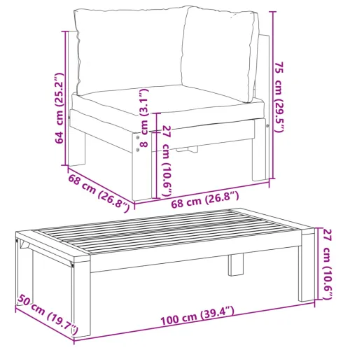 5-dijelna set vrtnih sofa od masivnog drva bagrema s jastucima - Krema kutna + stolica + 2x Sofa + stol Cijena