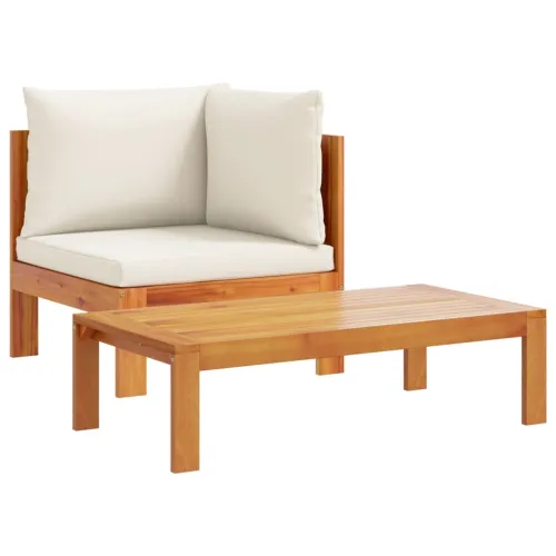 6-dijelna set vrtnih sofa s jastucima masivno bagremovo drvo - Krema stolica + kutna + 3x Sofa + stol Cijena