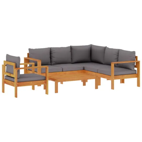 5-dijelna set vrtnih sofa od masivnog drva bagrema s jastucima - Tamno siva kutna + stolica + 2x Sofa + stol Cijena