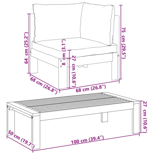 9-dijelna set vrtnih sofa s jastucima masivno bagremovo drvo - Tamno siva 2x kutna + 5x Sofa + 2x stol Cijena