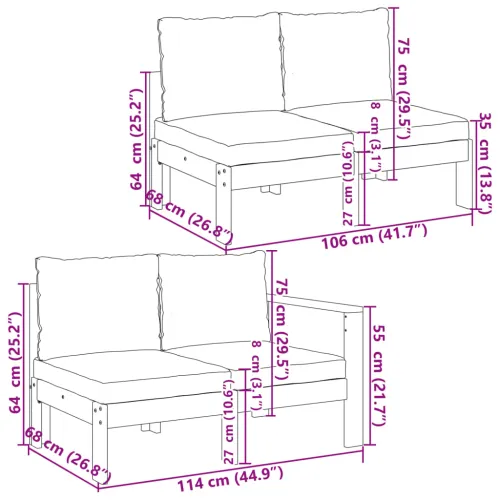 9-dijelna set vrtnih sofa s jastucima masivno bagremovo drvo - Tamno siva 2x kutna + 5x Sofa + 2x stol Cijena