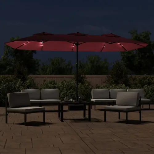 Dvostruki vrtni suncobran s LED svjetlima bordo 449 x 265 cm - Crvena Cijena