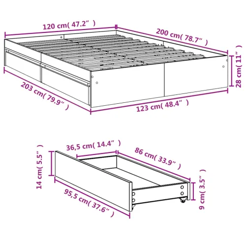 Okvir kreveta s ladicama boja hrasta 120x200 cm - Dimljeni hrast 120 x 200 cm Cijena