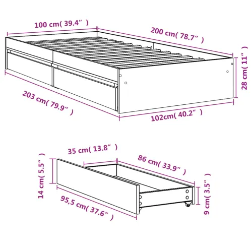 Okvir kreveta s ladicama boja hrasta 100x200 cm - Dimljeni hrast 100 x 200 cm Cijena
