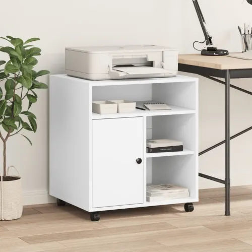Stalak za printer s kotačima bijeli 60 x 50 x 67 cm - Bijela Cijena