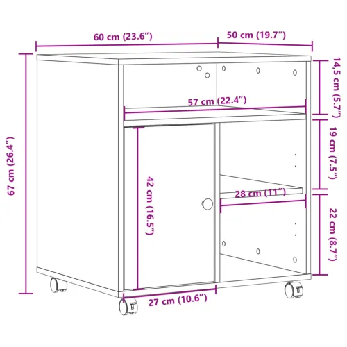 Stalak za printer s kotačima bijeli 60 x 50 x 67 cm - Bijela Cijena