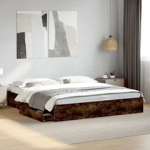 Okvir kreveta s ladicama boja hrasta 200x200 cm - Dimljeni hrast 200 x 200 cm Cijena