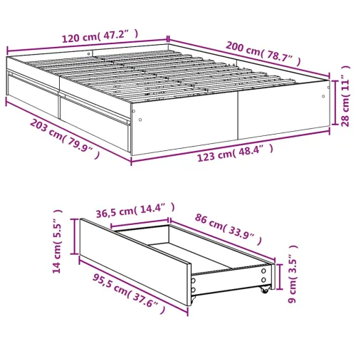 Okvir za krevet s ladicama boja hrasta 120x200 cm drveni - Sonoma hrast 120 x 200 cm Cijena