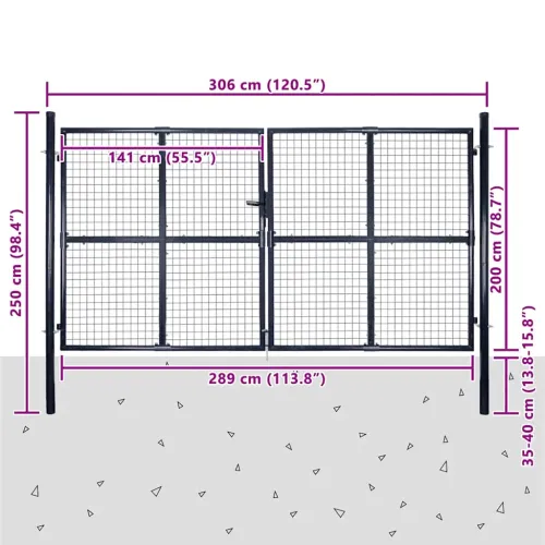 Dvorišna vrata - Vrtna vrata od mrežastog čelika 300x200 cm, siva - 300 x 200 cm Cijena