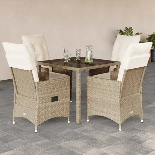Vrtna garnitura - 5-dijelni vrtni blagovaonski set od poliratana s jastucima bež - 90 x 90 x 75 cm 4 bez naslona za noge Cijena
