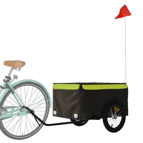 Prikolica za bicikl crno-zelena 45 kg željezna - Zelena 124 x 62.5 x 52 cm Cijena