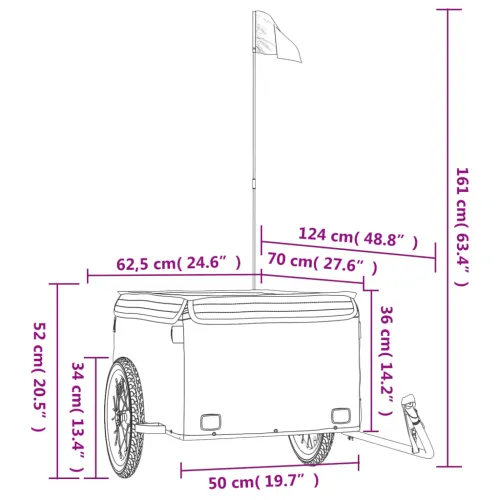 Prikolica za bicikl crno-zelena 45 kg željezna - Zelena 124 x 62.5 x 52 cm Cijena