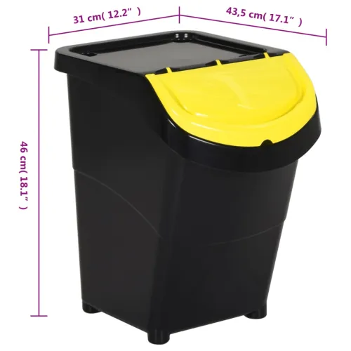 Složive kante za otpad s poklopcima 3 kom crne PP 120 L - Crna 120 l Cijena