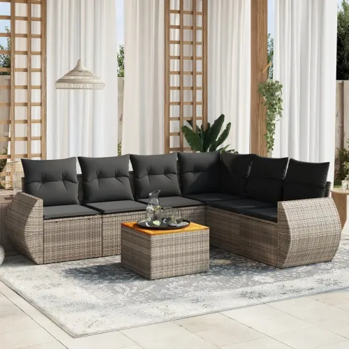 Vrtna garnitura - 7-dijelni set vrtnih sofa sivi od poliratana - Siva kutna + stol + 3x srednja 1 Cijena