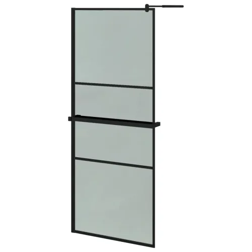 Pregrada za tuš s policom crna 80 x 195 cm s mutnim staklom ESG - Crna 80 x 195 cm Crna Cijena