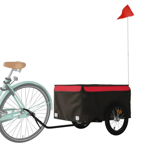 Prikolica za bicikl crno-crvena 45 kg željezna - Crvena 124 x 62.5 x 52 cm Cijena