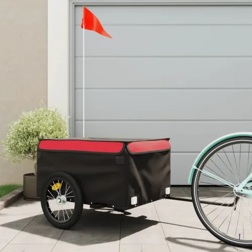 Prikolica za bicikl crno-crvena 45 kg željezna - Crna i crvena 124 x 62.5 x 52 cm Cijena