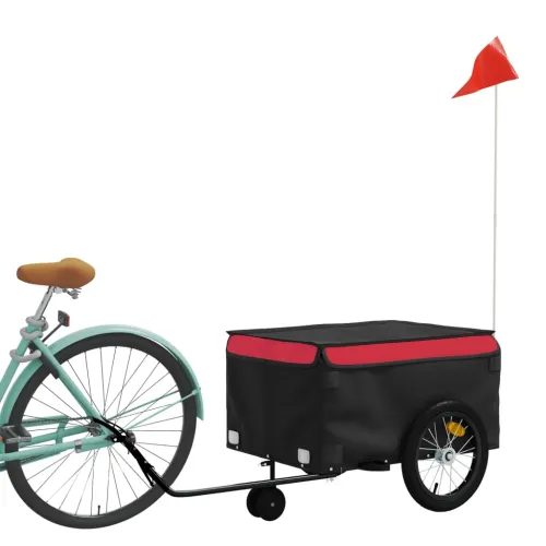 Prikolica za bicikl crno-crvena 45 kg željezna - Crvena 62.5 x 124 x 52 cm Cijena