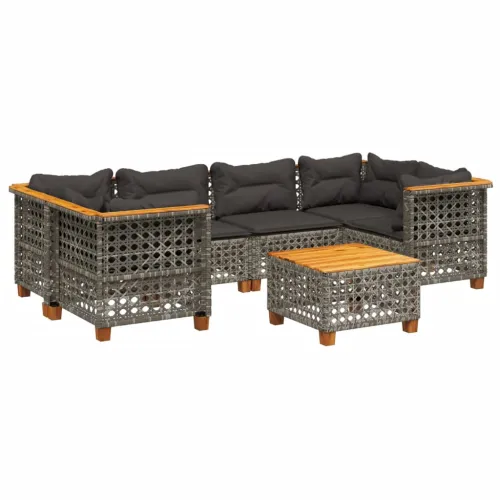 Vrtna garnitura - 7-dijelni set vrtnih sofa sivi od poliratana - Siva Linijsko tkanje 1 Cijena
