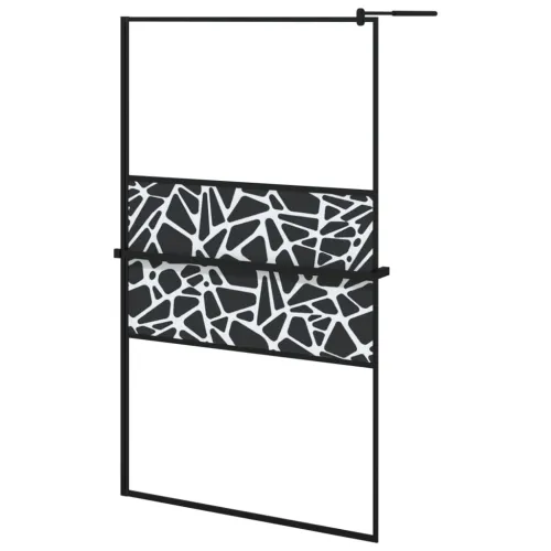 Pregrada za tuš s policom crna 115x195 cm staklo ESG i aluminij - Crna 115 x 195 cm uzorak kamena Cijena