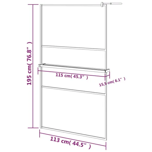 Pregrada za tuš s policom crna 115x195 cm staklo ESG i aluminij - Crna 115 x 195 cm uzorak kamena Cijena