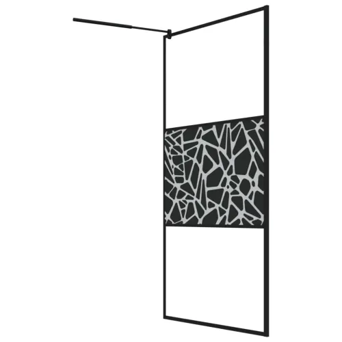 Pregrada za tuš s policom crna 115x195 cm staklo ESG i aluminij - Crna 115 x 195 cm uzorak kamena Cijena