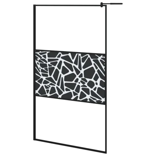 Pregrada za tuš s policom crna 115x195 cm staklo ESG i aluminij - Crna 115 x 195 cm uzorak kamena Cijena